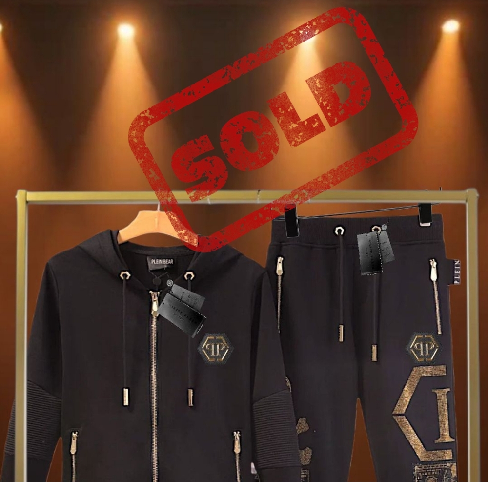 Men's Phillip Plein Fashion Gold & Black Crystal Tracksuit 3XL